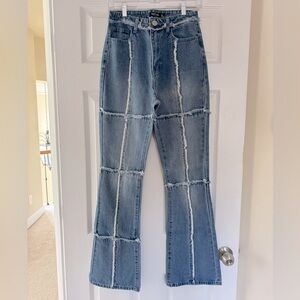 Nasty Gal Grid Seam Detail Flare Jeans